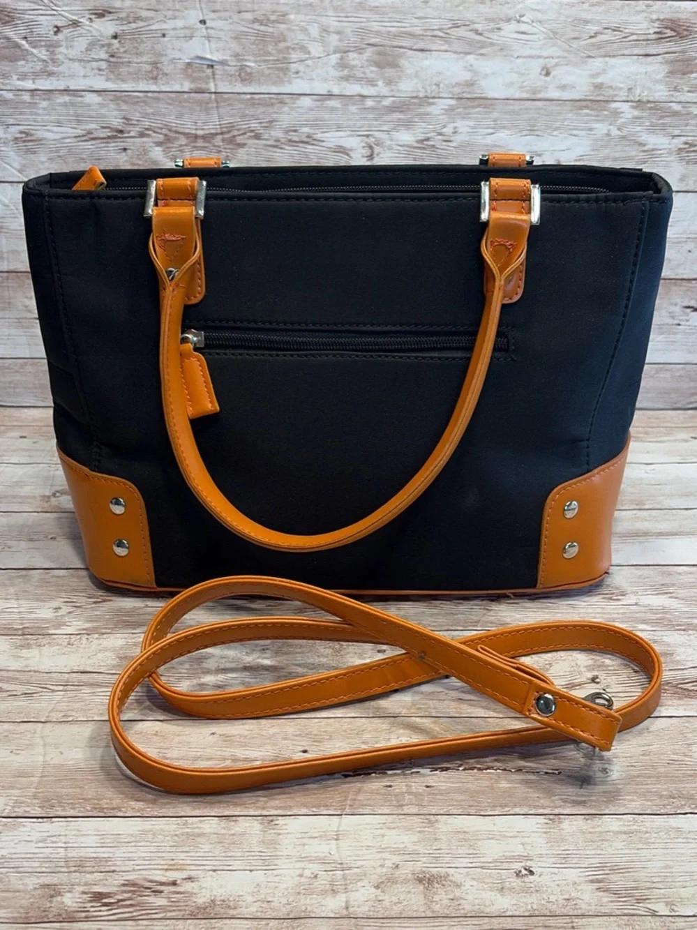 Vintage Longhorns Black and Orange Canvas Tote with Removable Strap